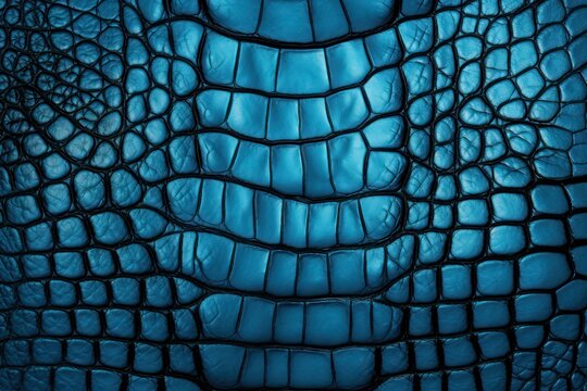 neon blue crocodile skin texture background. Eco faux leather material.