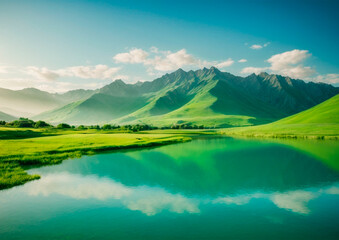 Fototapeta na wymiar Green Mountains: Majestic Valley Landscape