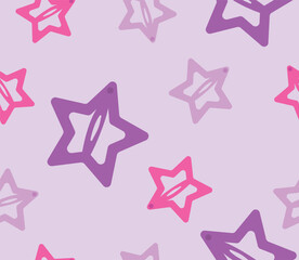 Y2k seamless simple pattern with star hair clips. Vector background in trendy retro trippy 2000s style.Pink,lilac.