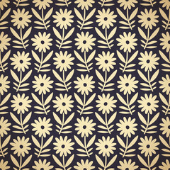 Hand drawn seamless pattern with decorative doodle flowers, repeat pattern with flowers and leaves