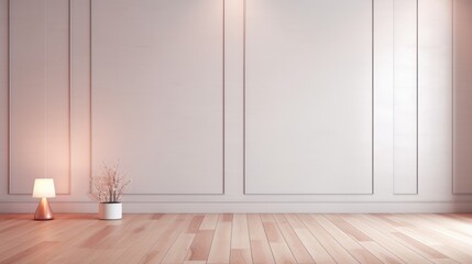 A room with two wooden floors and white walls, in the style of minimalist stage designs,