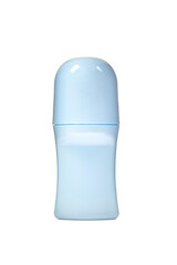 Sky blue roll-on deodorant bottle packaging isolated on white background