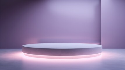 A round platform with a circular purple background, in the style of minimalist purity, 