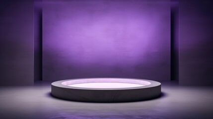 A round platform with a circular purple background, in the style of minimalist purity, 