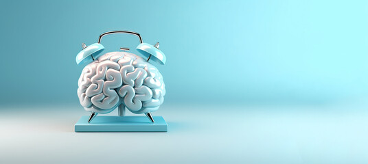 Blue alarm clock combine with brain , Sleeping day, Wellness, Parkinson, a Life clock