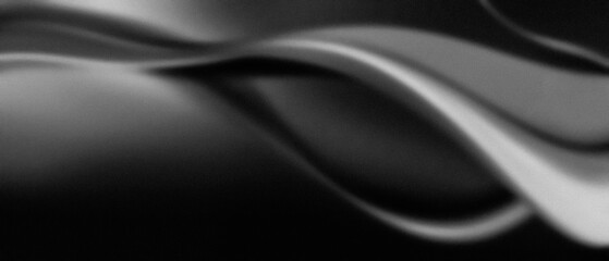 Elegant abstract background with waves blurred and noise texture effect on black and white color gradients. Copy space