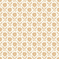 Hand drawn seamless pattern with decorative doodle flowers, repeat pattern with flowers and leaves