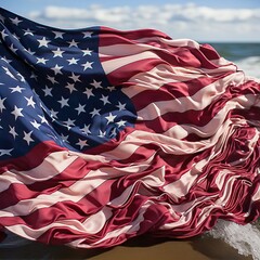 Close-up of the American Flag Waving in the Breeze