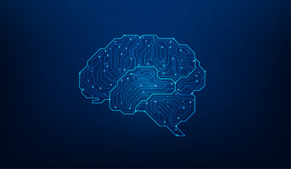 brain idea technology digital ai line and dot on blue background. creative brainstorm circuit design. vector illustration hi-tech concept.