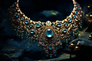 Photo of an intricate and ornate piece of antique jewelry. Generative AI - obrazy, fototapety, plakaty