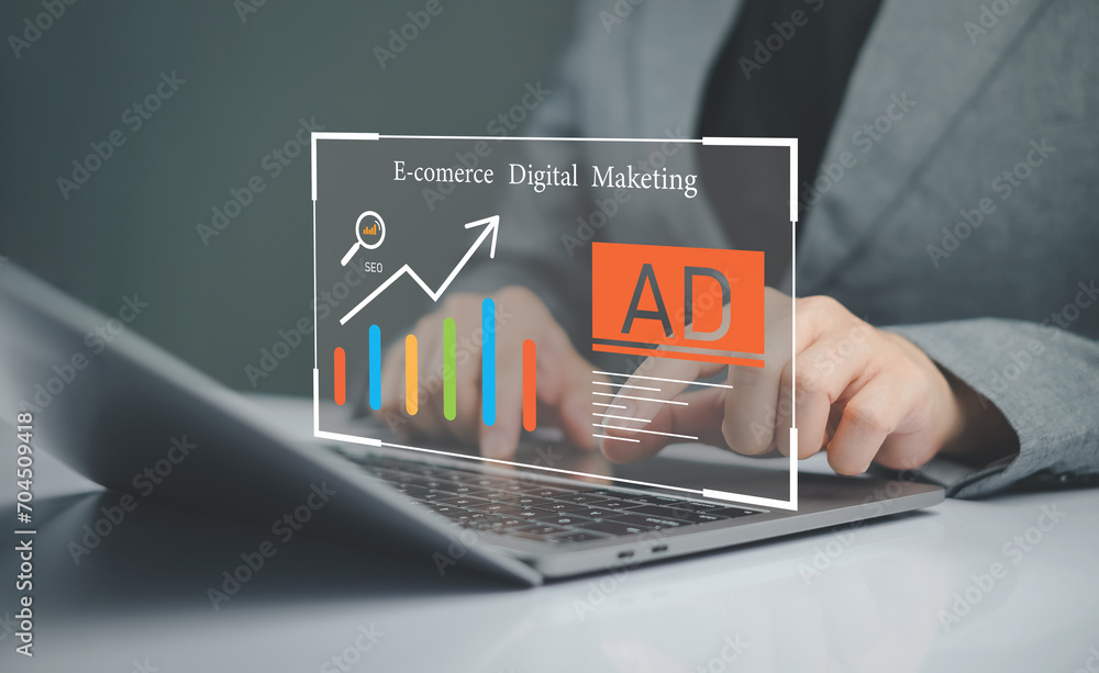 Poster artificial intelligence ai analysis advertising e-commerc digital marketing technology network world