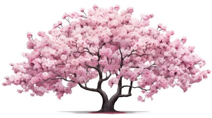 Astonishingly beautiful simple stylized iconographic cherry blossom tree, completely white background