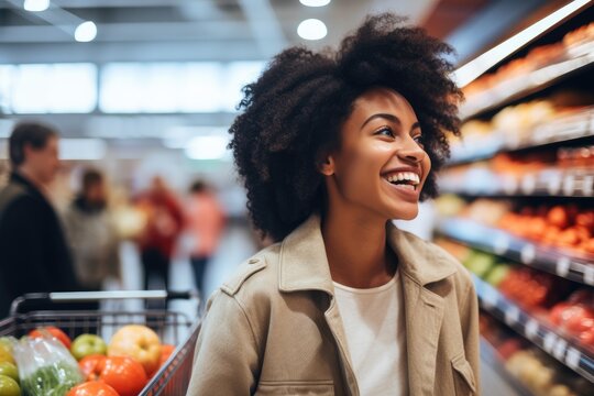 Attractive Black Woman Shopping In Grocery Store