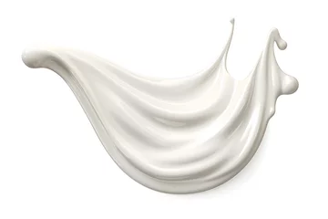 Fotobehang White milk  or cream wave splash with splatters and drops isolated on white background © Oksana