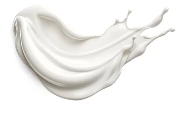 Zelfklevend Fotobehang White milk  or cream wave splash with splatters and drops isolated on white background © Oksana