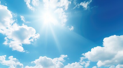 Naklejka na ściany i meble Blue sky, white clouds and bright sunshine in spring, hidden exposure method, new objectivity, 