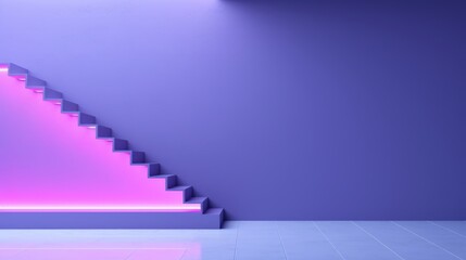 Close up beautiful futuristic background for presentation, minimalistic purple blue empty wall and modern light floor with beautiful lighting