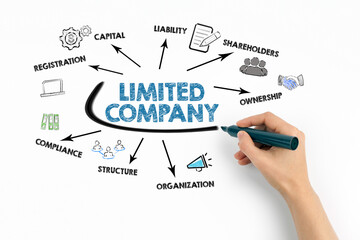 Limited Company Concept. Chart with keywords and icons on white background