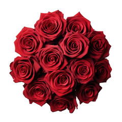 Lush Bouquet of Deep Red Roses. Isolated on a Transparent Background. Cutout PNG.