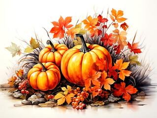 Naklejka na ściany i meble Awesome Autumn fall leaf, pumpkin, pear, and apple isolated clip-art
