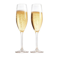 Crystal Champagne Glasses Clinking Joyfully. Isolated on a Transparent Background. Cutout PNG.