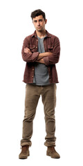 Fototapeta premium Man Frowning With Arms Crossed - Serious and Determined. Isolated on a Transparent Background. Cutout PNG.