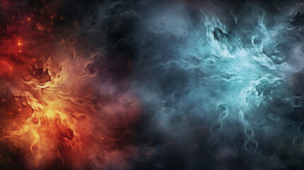 Fire and Ice background. Fire and Ice background with fog and godray background.