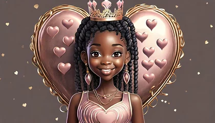 Fotobehang Cute 3d black girl with pink hearts  © Black queen design