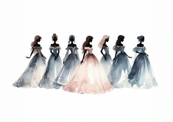 Silhouette of bride and bridesmaids.