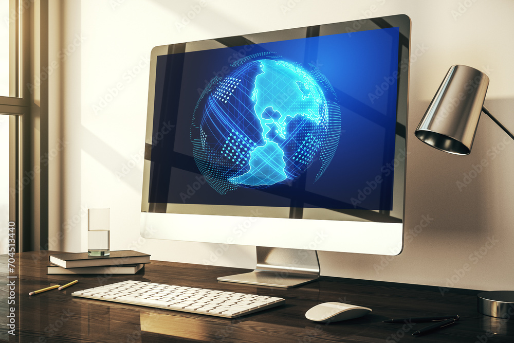 Leinwandbilder america map on modern computer monitor, big data and digital technology concept. 3d rendering