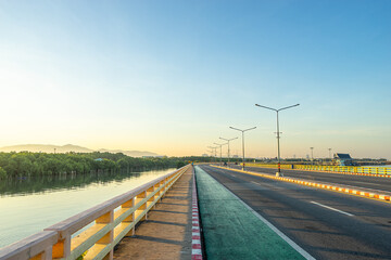 Beautiful scenic of Chonlamark Vitee (means ocean route or river route) road in Chonburi, Thailand