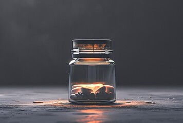 Glass jar with white gel at the bottom on the background - obrazy, fototapety, plakaty