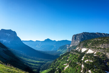 View of a stunning valley in Glacier National Park in Montana