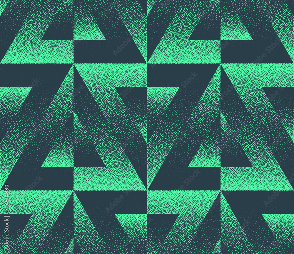 Poster split triangles vector seamless pattern trendy turquoise abstract background. half tone geometric ar