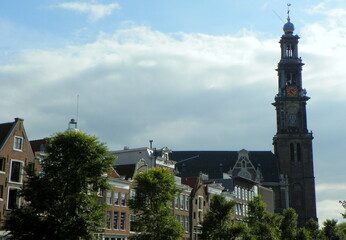Netherlands, Amsterdam, 130 Prinsengracht, view of the houses and the bell tower of the Westerkerk