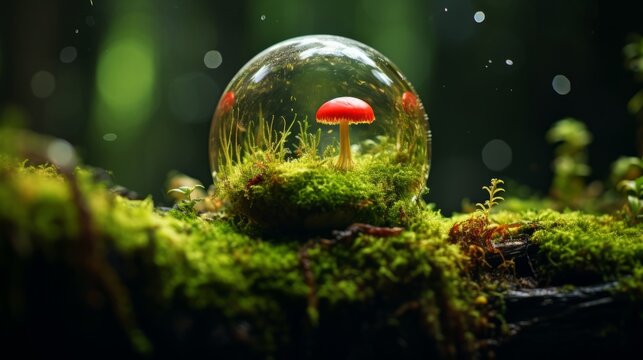 A Serene Glass Ball on a Mossy Ground