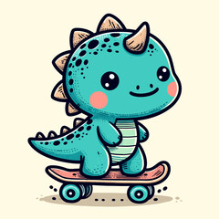 little dino playing skate board vector illustration