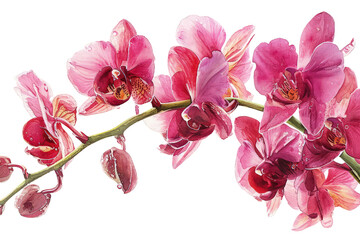 Naklejka na ściany i meble Orchid flower petals pink watercolor isolated illustration.