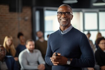 Fototapeta premium Mature black man facilitating a training session