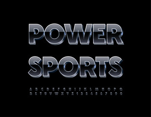 Vector modern logo Power Sports. Blue and Silver Cool Font. Unique 3D Alphabet Letters and Numbers. - obrazy, fototapety, plakaty