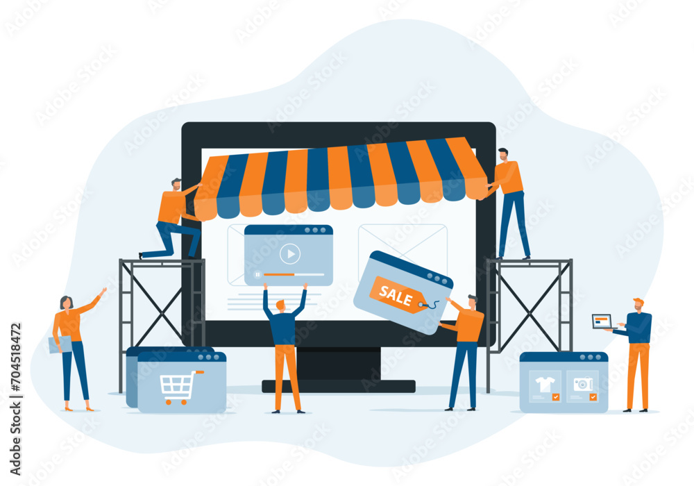 Poster business people team working developer and designer team create an online store shop concept. partne