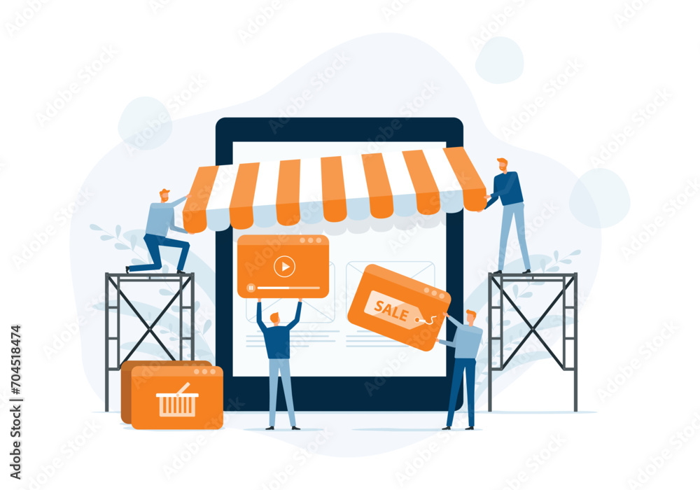 Poster business people team working developer and designer team create an online store shop concept. partne