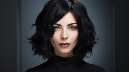 Fototapeta premium Fashion Woman Profile Portrait. Vogue Style Model. Stylish Makeup and Manicure. Beauty Girl with Black Hair