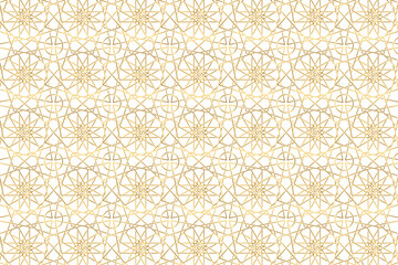 Islamic seamless pattern. Repeating gold arabesque background. Repeated morocco golden motif for design prints. Repeat arabian texture. Arab ornate girih patern. Ornament stars. Vector illustration