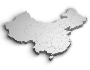 3d China map illustration white background isolate