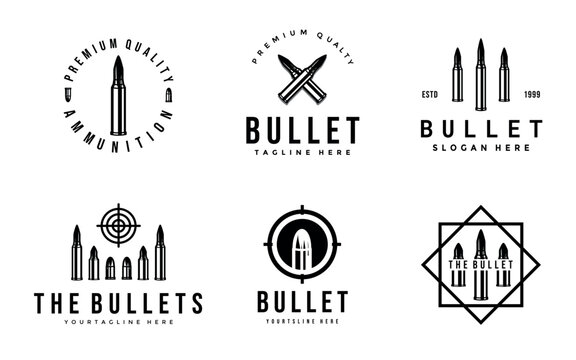 bullet vintage logo set collection illustration vector design, icon, symbol, bundle bullet modern military