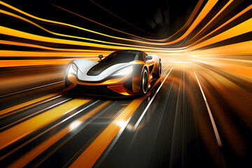 High-speed sports car driving at night