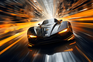 High-speed sports car driving at night