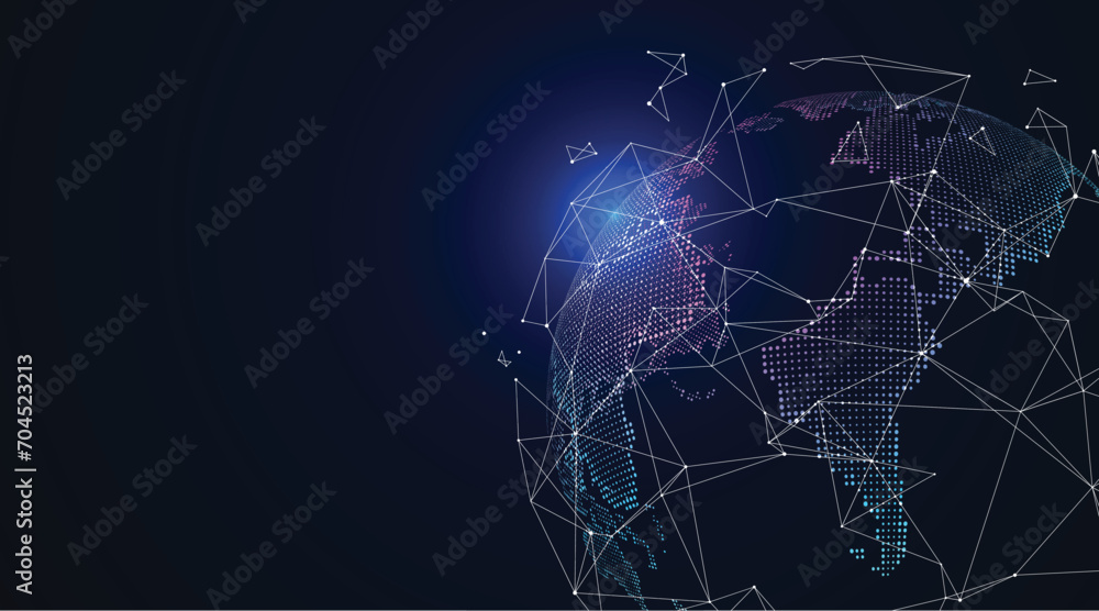 Sticker global network connection abstract blue background with stars world map abstract technology backgrou - Stickers