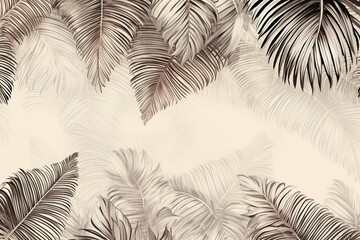 Boho style wallpaper, Vintage botanical illustration of tropical leaves